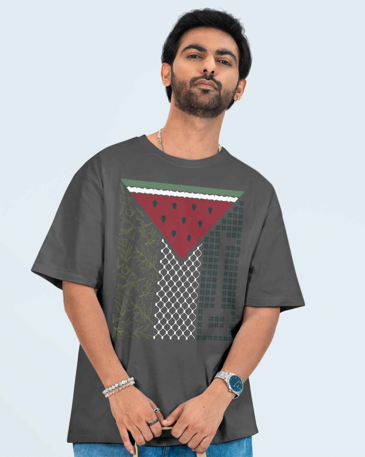 Palestine Flag Symbols Oversized Faded T-shirt