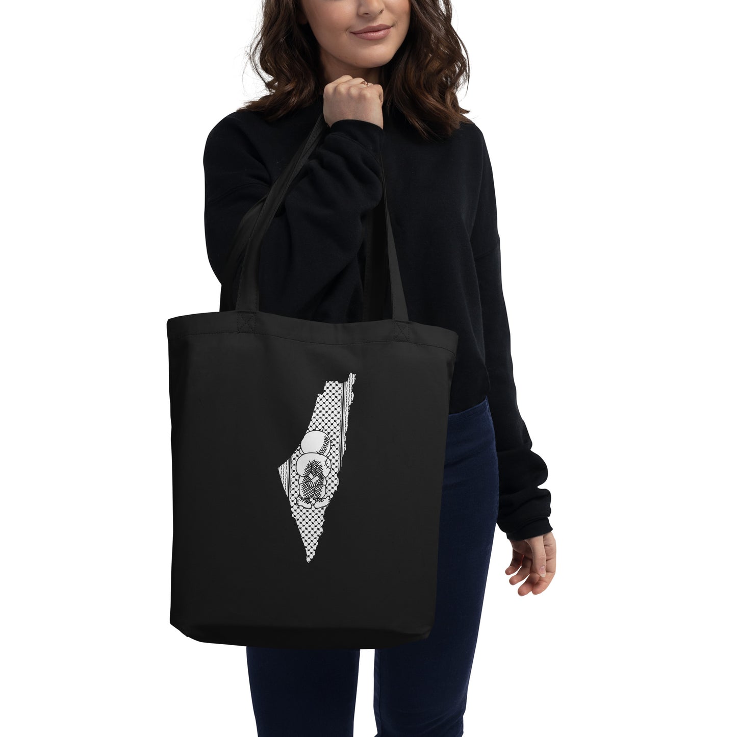 Palestine Map with Handala and Kufiya Eco Tote Bag