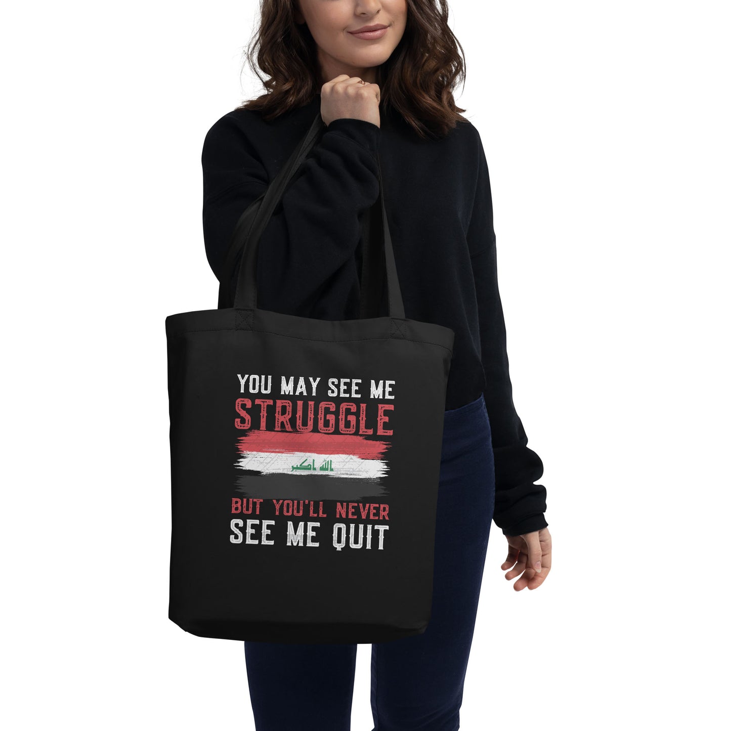 Perseverance Quote with Flag of Iraq Eco Tote Bag