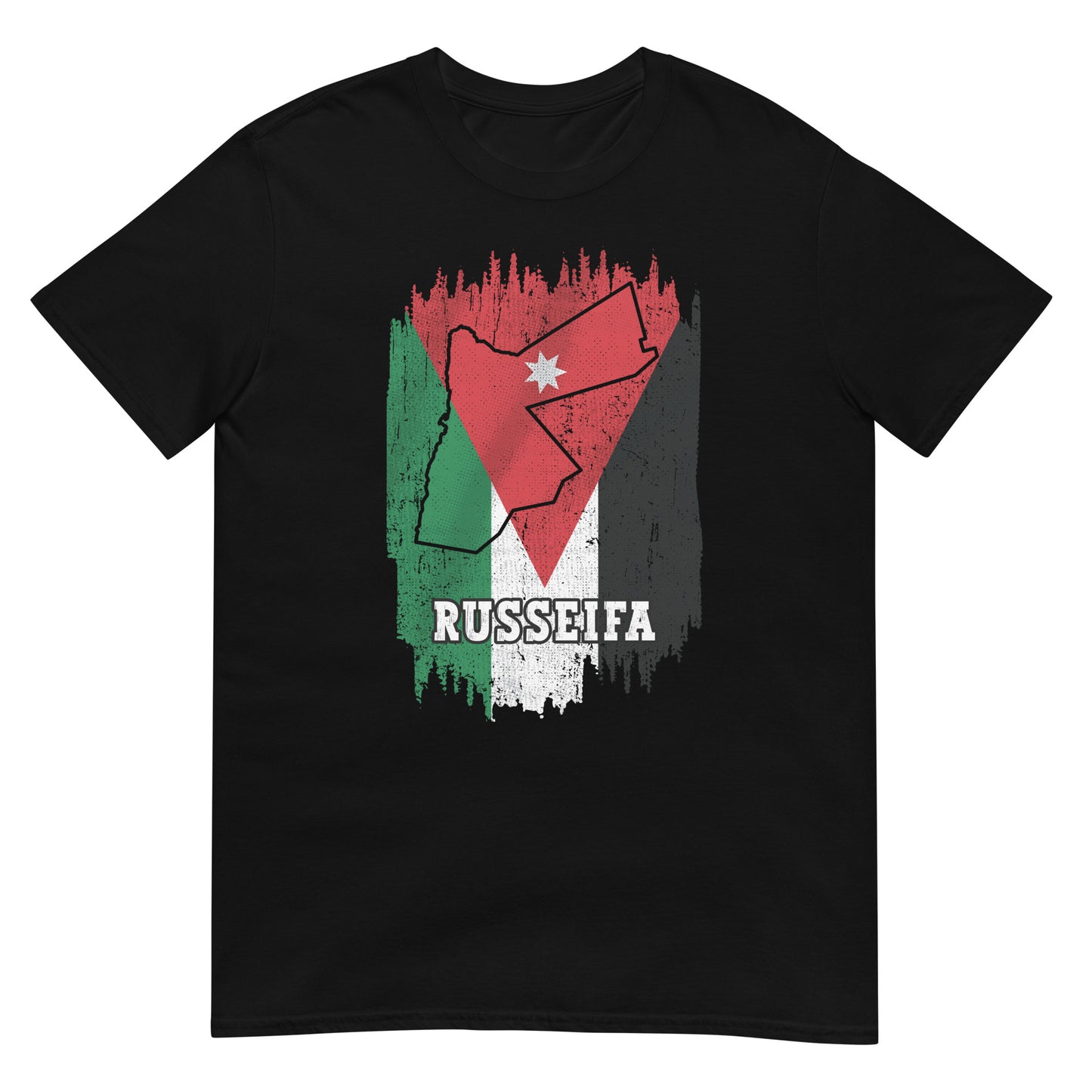 Jordanien-Flagge, Karte und Stadt – Russeifa Unisex T-Shirt