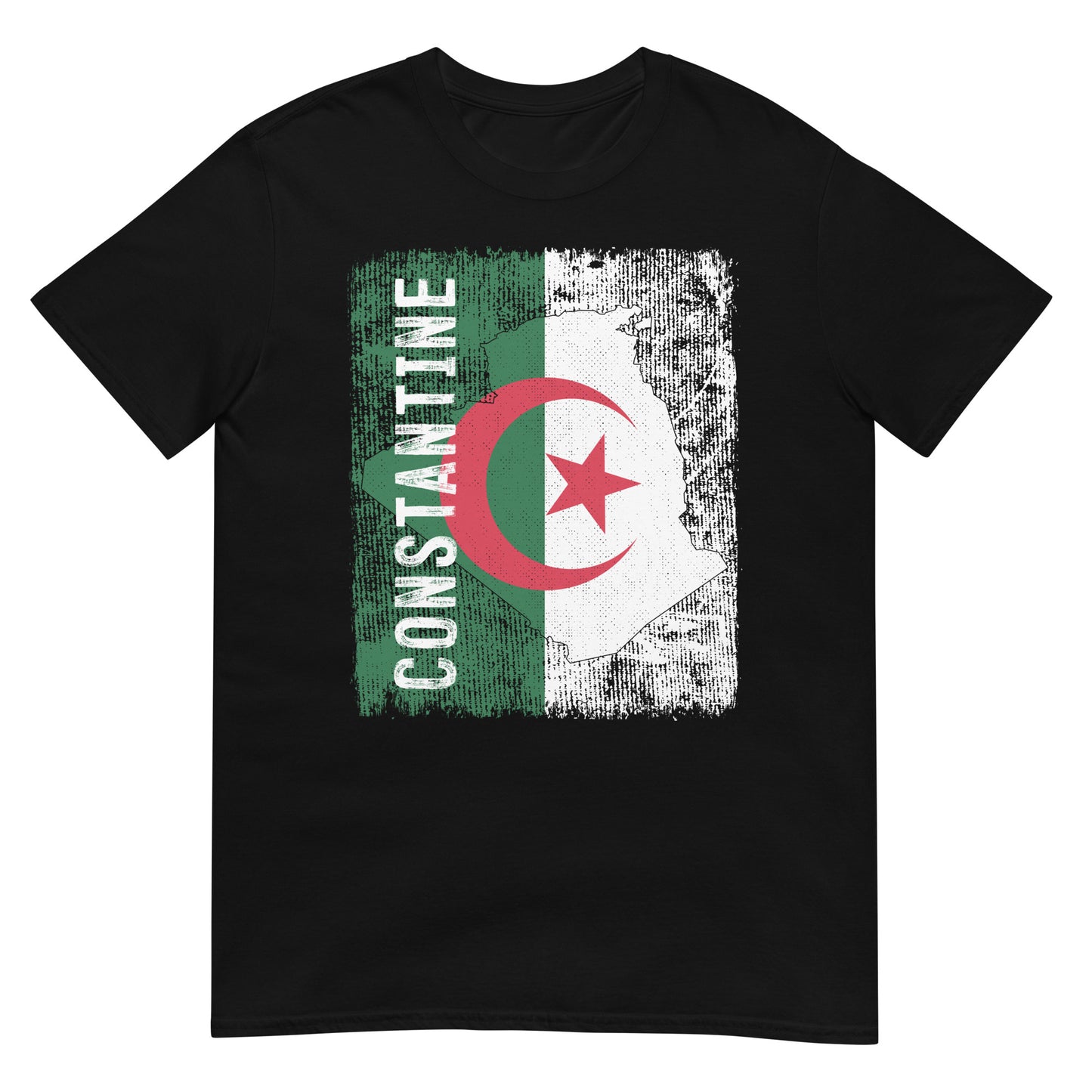 T-shirt unisexe avec drapeau, carte et ville de l'Algérie - Constantine