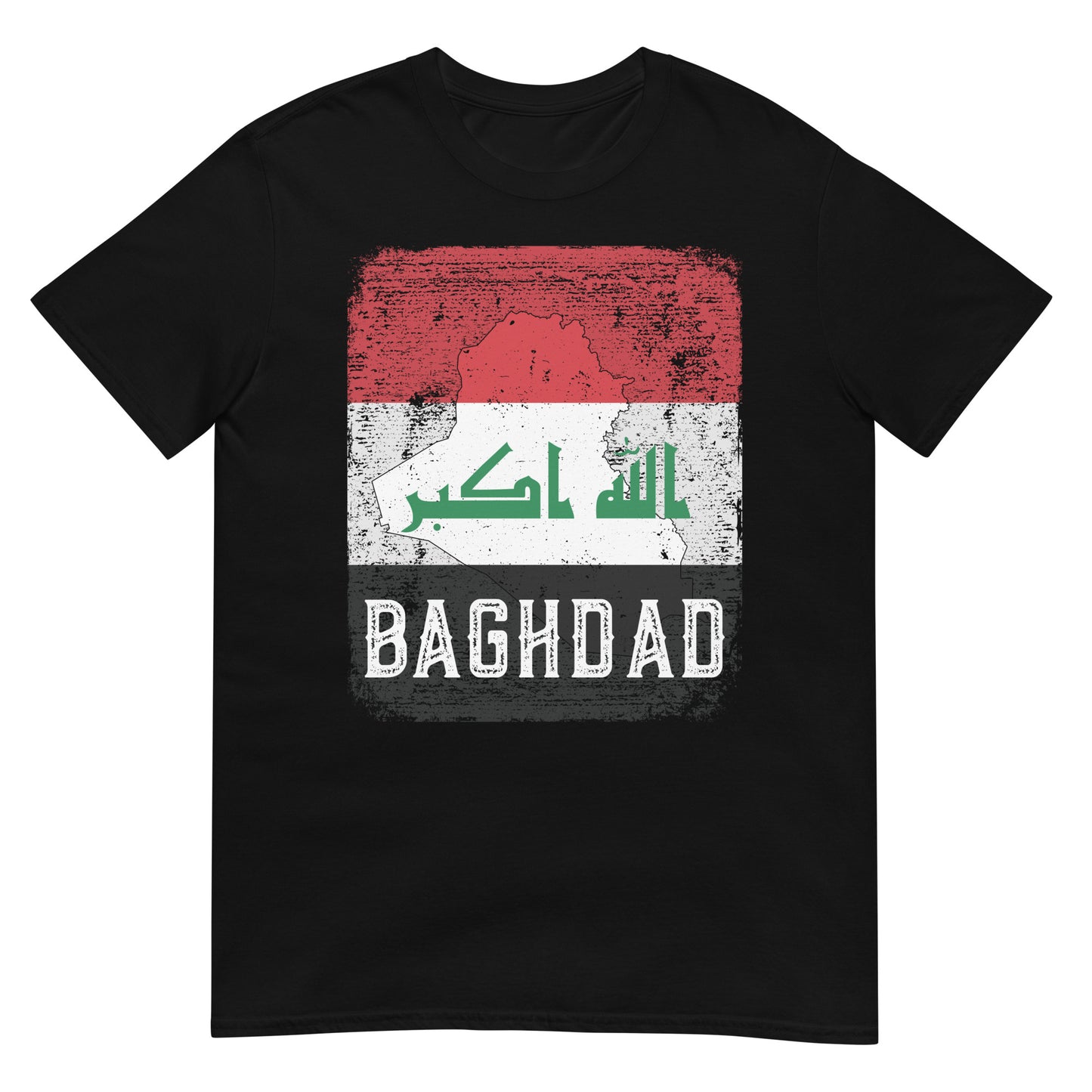 T-shirt unisexe avec drapeau, carte et ville de l'Irak - Bagdad