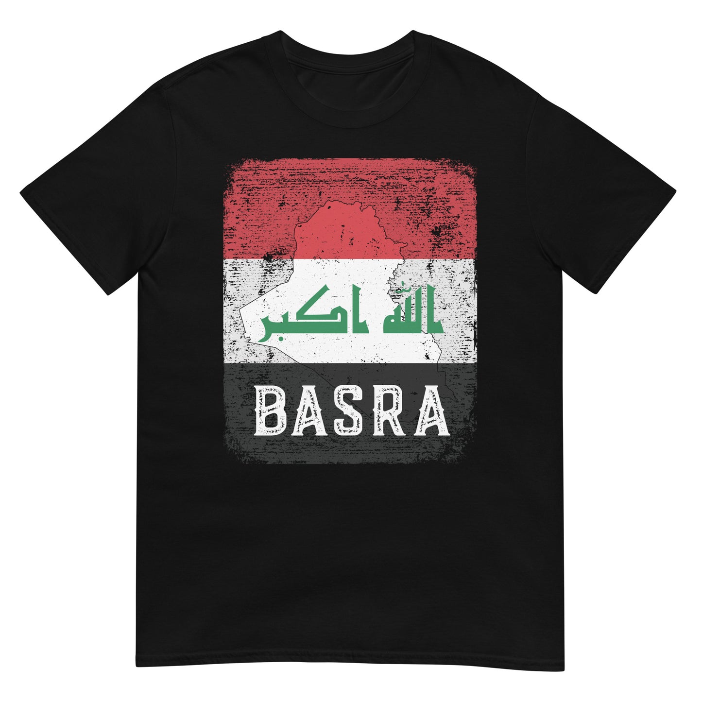 T-shirt unisexe avec drapeau, carte et ville de l'Irak - Bassora