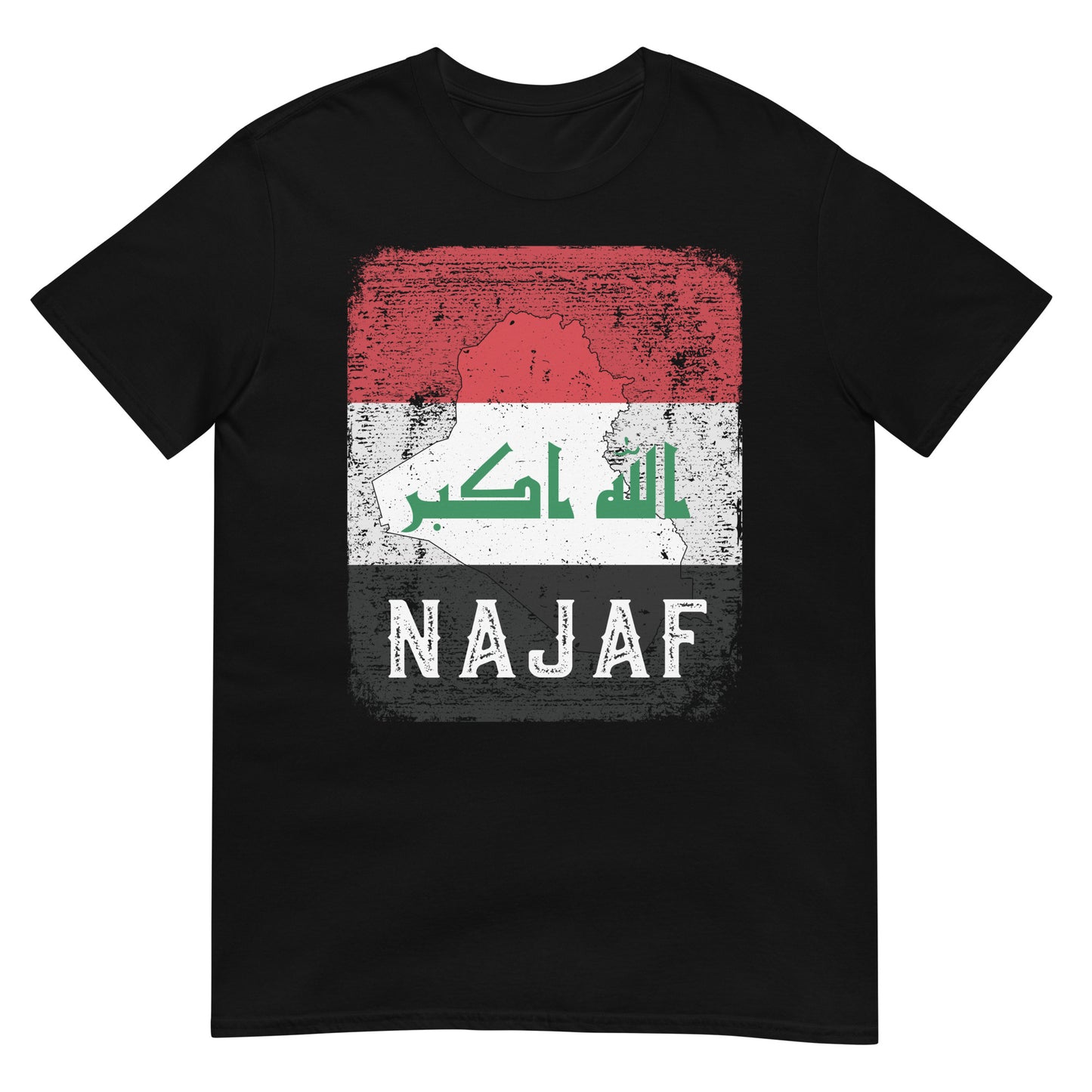 T-shirt unisexe avec drapeau, carte et ville de l'Irak - Najaf