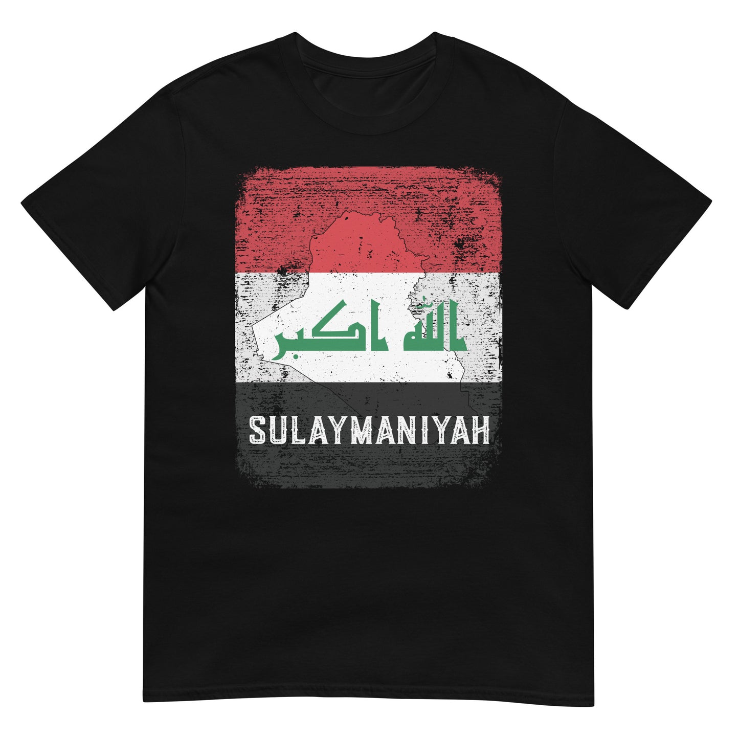 T-shirt unisexe avec drapeau, carte et ville de l'Irak - Sulaymaniyah