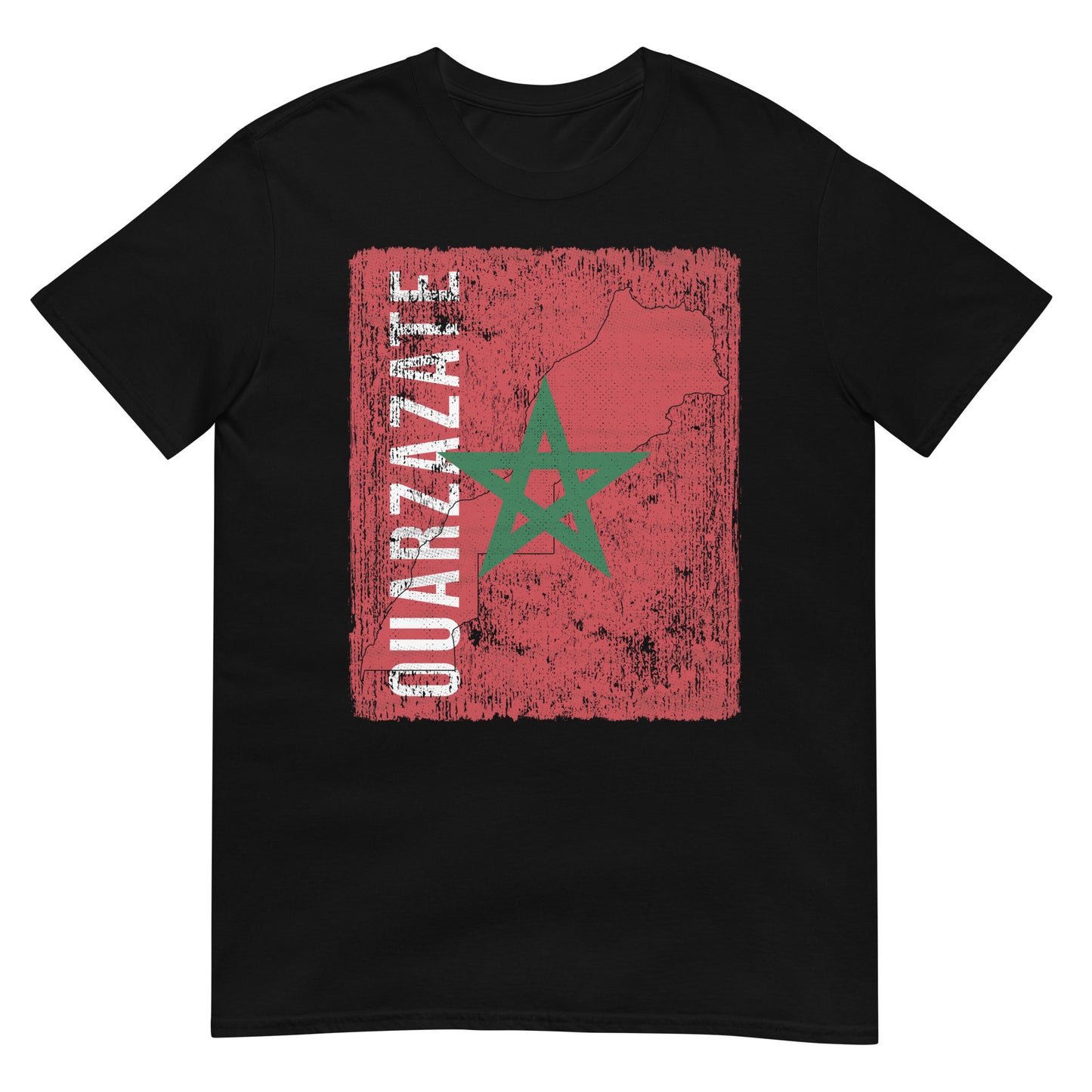 T-shirt unisexe avec drapeau, carte et ville du Maroc - Ouarzazate