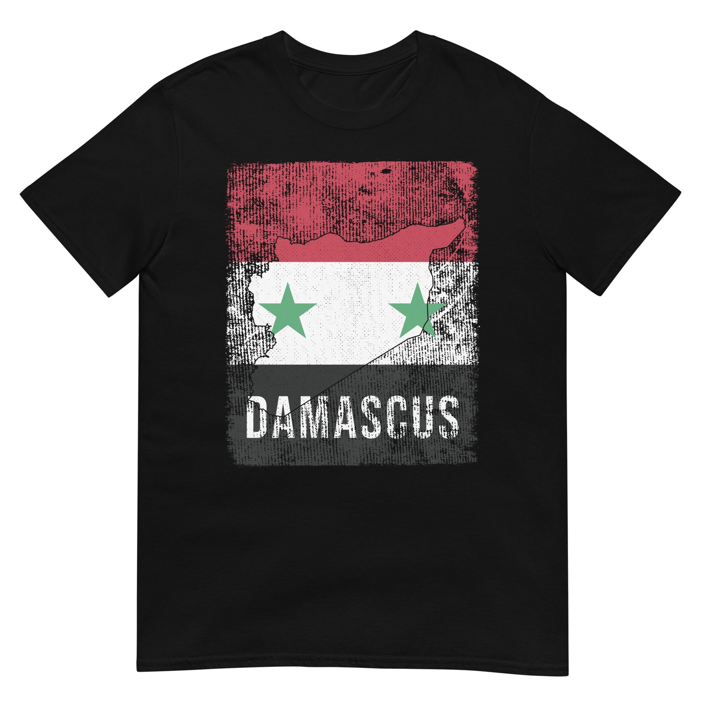 T-shirt unisexe avec drapeau, carte et ville de la Syrie - Damas