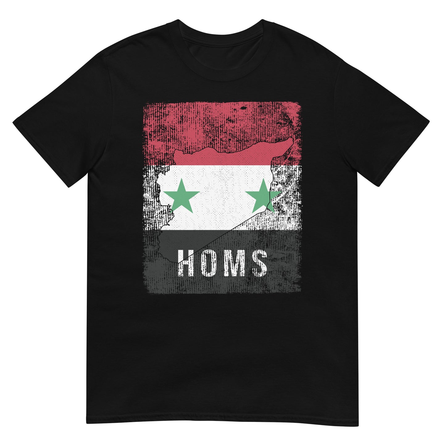 T-shirt unisexe avec drapeau, carte et ville de la Syrie - Homs