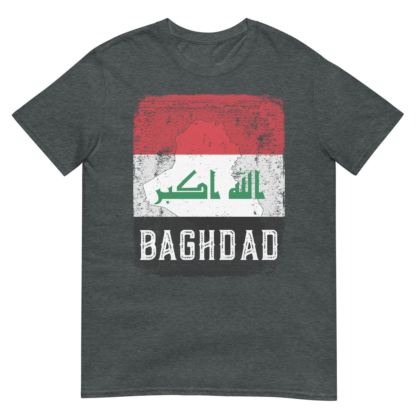 T-shirt unisexe avec drapeau, carte et ville de l'Irak - Bagdad