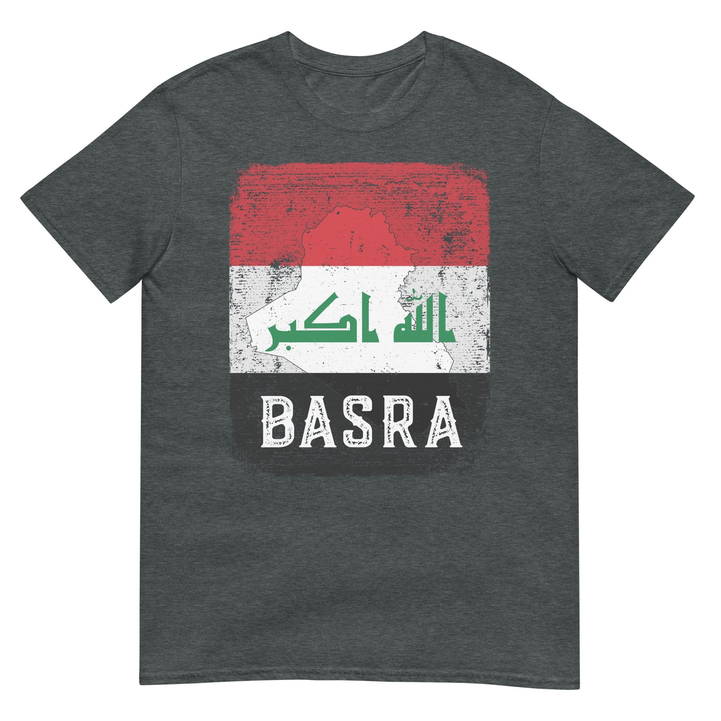 T-shirt unisexe avec drapeau, carte et ville de l'Irak - Bassora