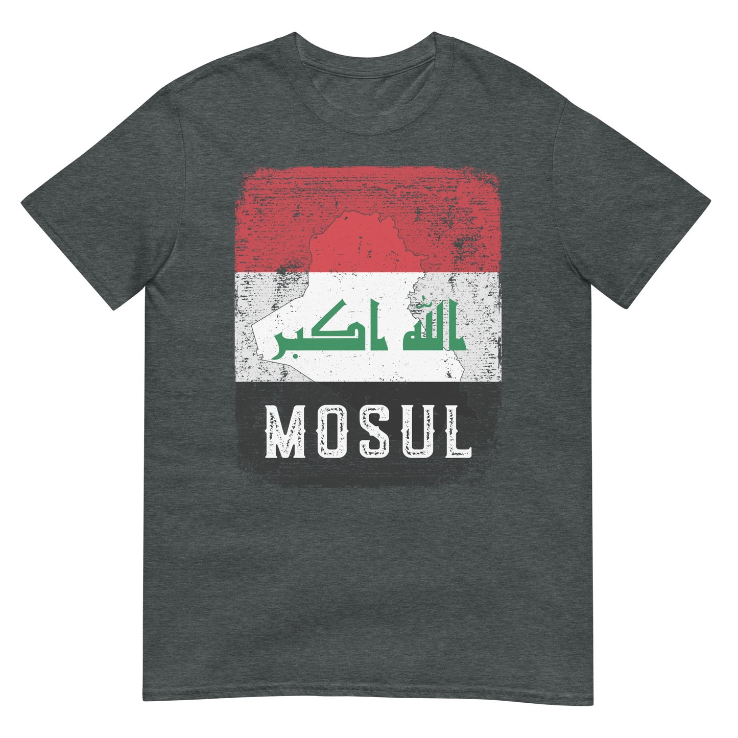 T-shirt unisexe avec drapeau, carte et ville de l'Irak - Mossoul