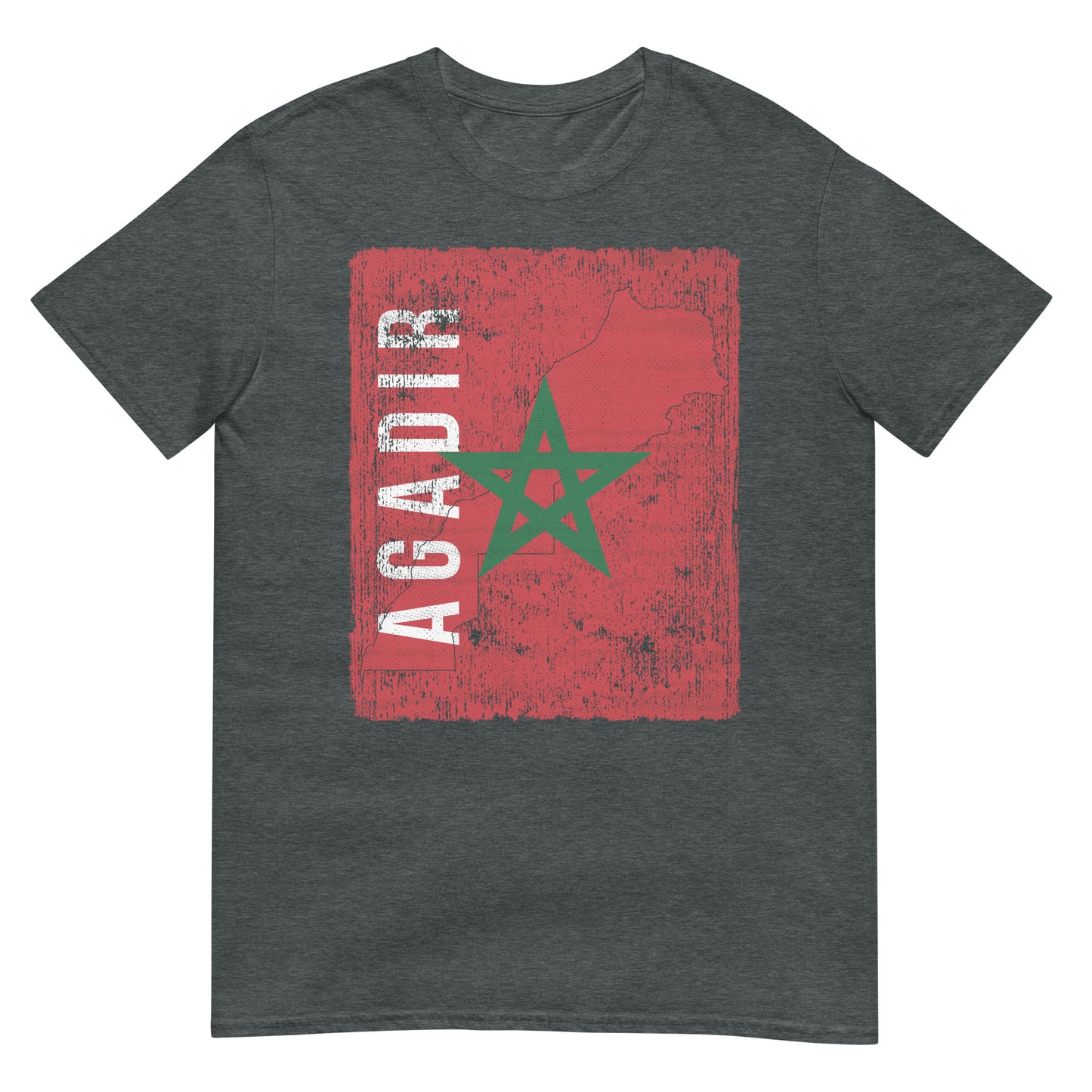 T-shirt unisexe avec drapeau, carte et ville du Maroc - Agadir