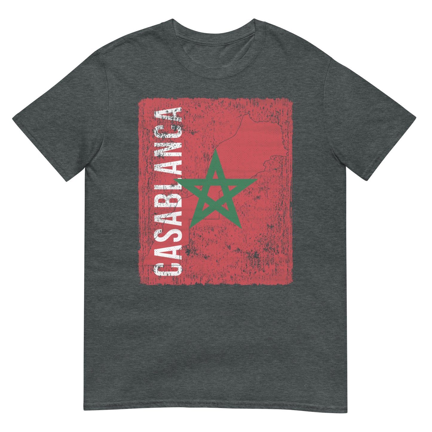 T-shirt unisexe avec drapeau, carte et ville du Maroc - Casablanca