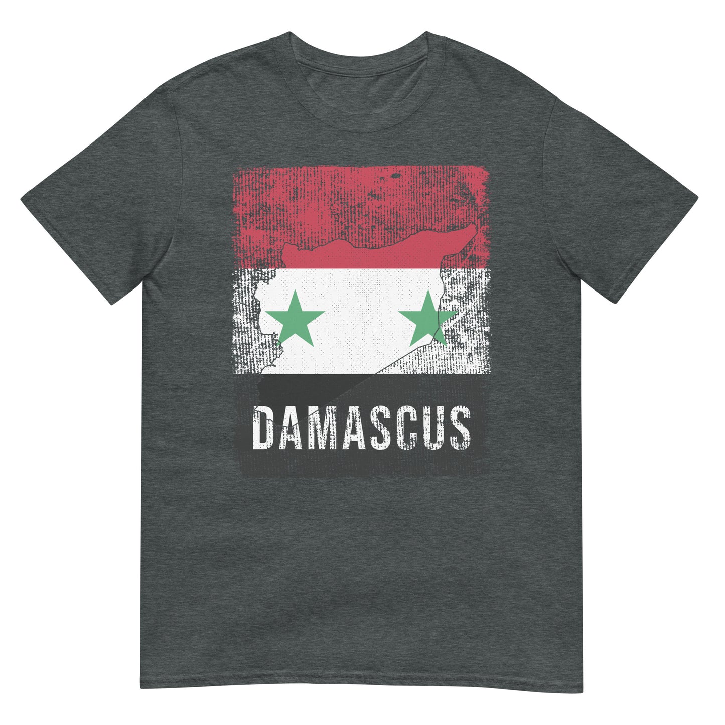 T-shirt unisexe avec drapeau, carte et ville de la Syrie - Damas