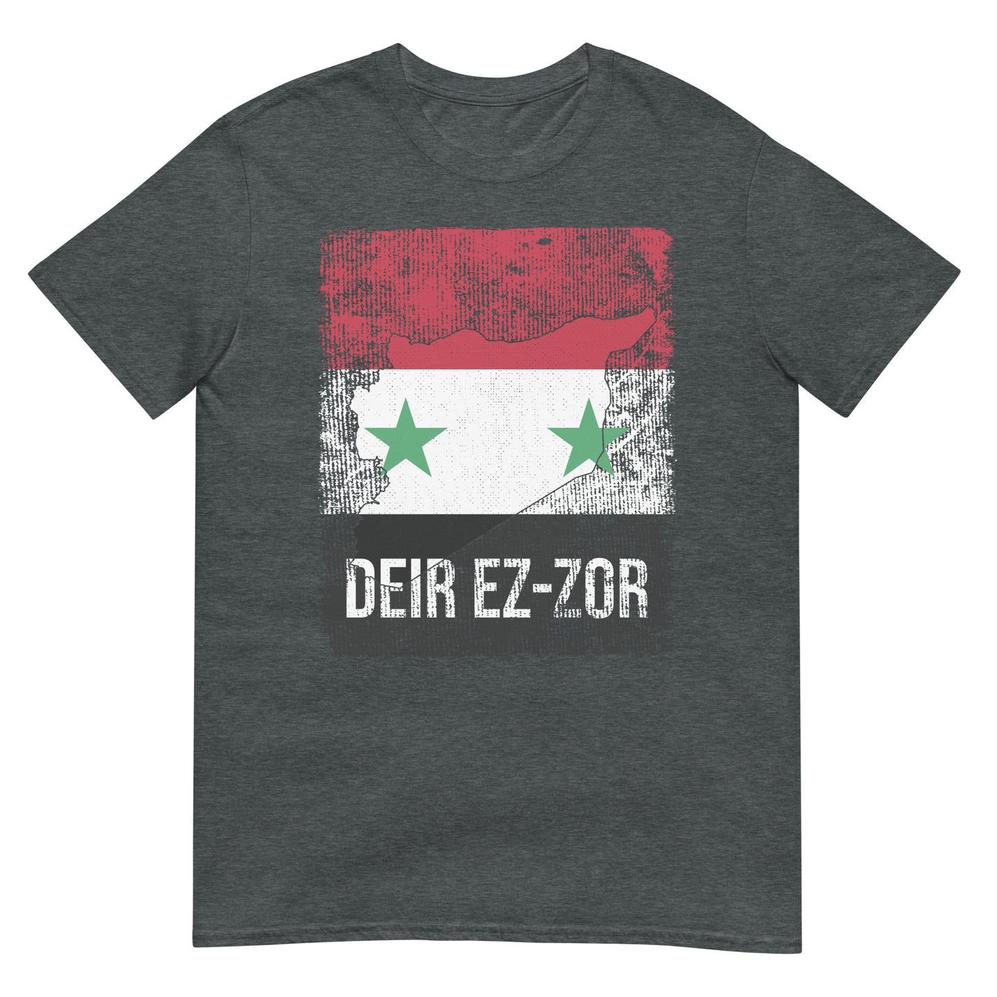 T-shirt unisexe avec drapeau, carte et ville de la Syrie - Deir ez-Zor