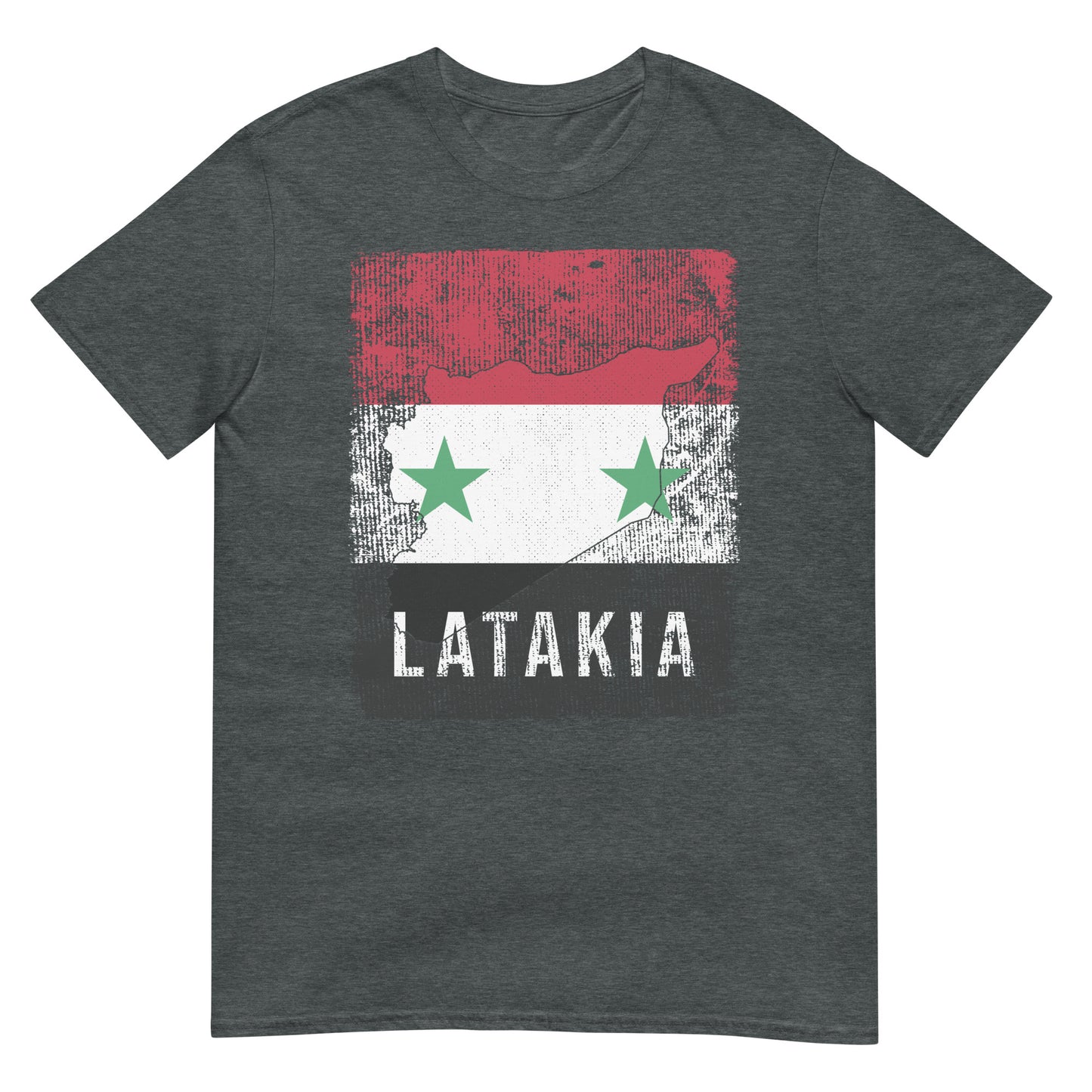 T-shirt unisexe avec drapeau, carte et ville de la Syrie - Lattaquié