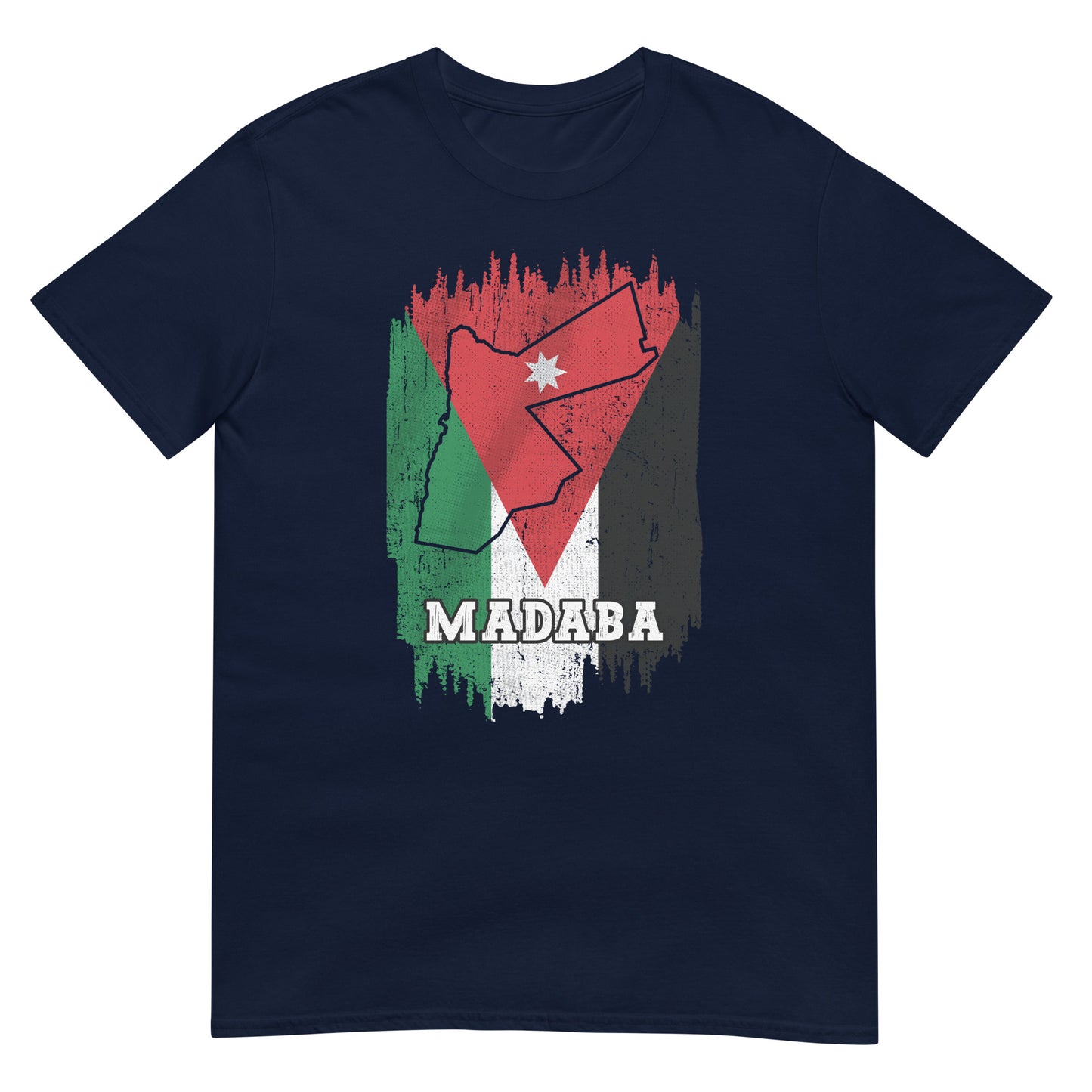 Jordanien-Flagge, Karte und Stadt – Madaba Unisex T-Shirt