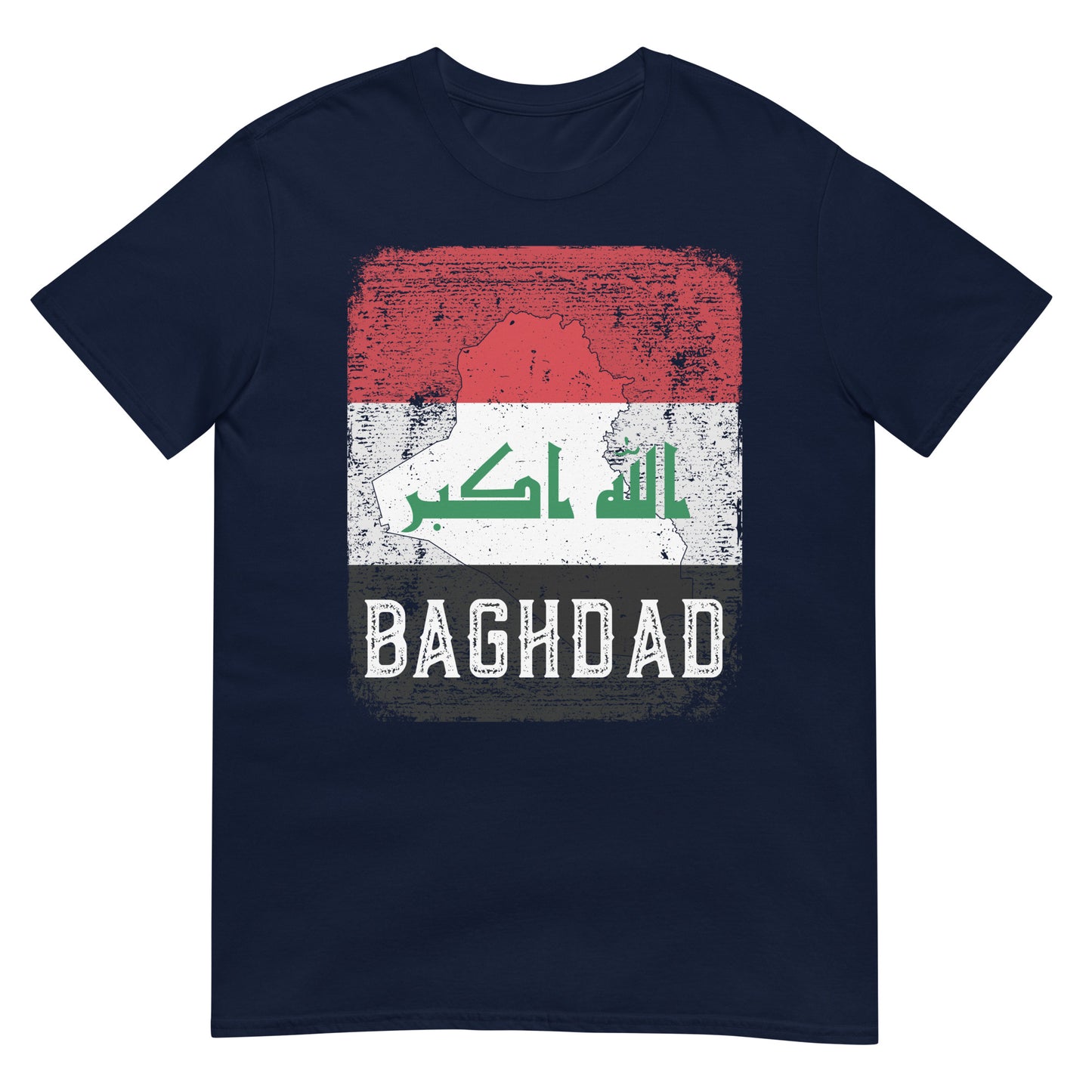 T-shirt unisexe avec drapeau, carte et ville de l'Irak - Bagdad