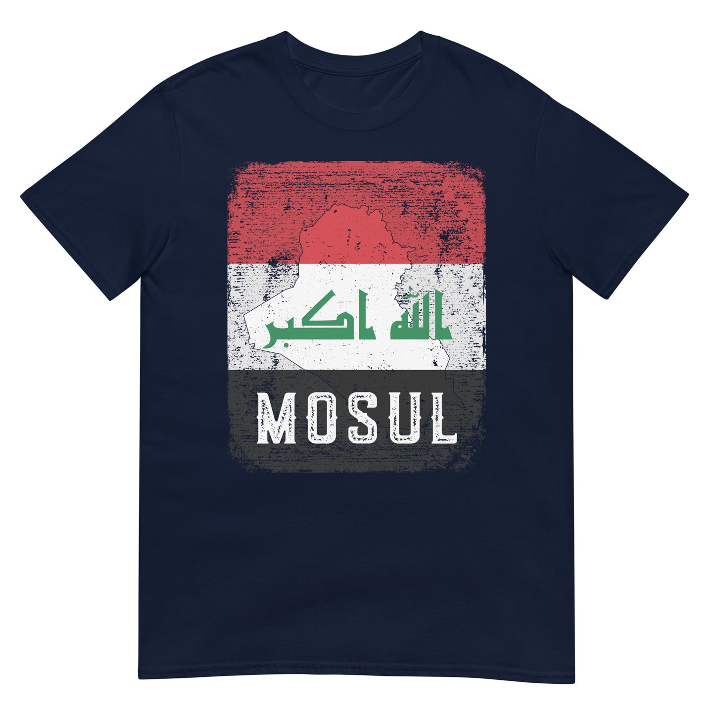 T-shirt unisexe avec drapeau, carte et ville de l'Irak - Mossoul