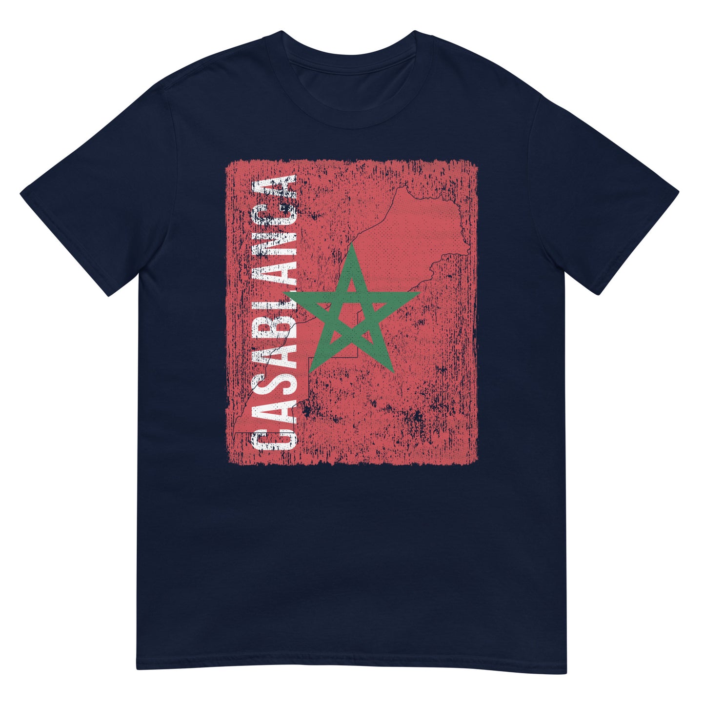 T-shirt unisexe avec drapeau, carte et ville du Maroc - Casablanca