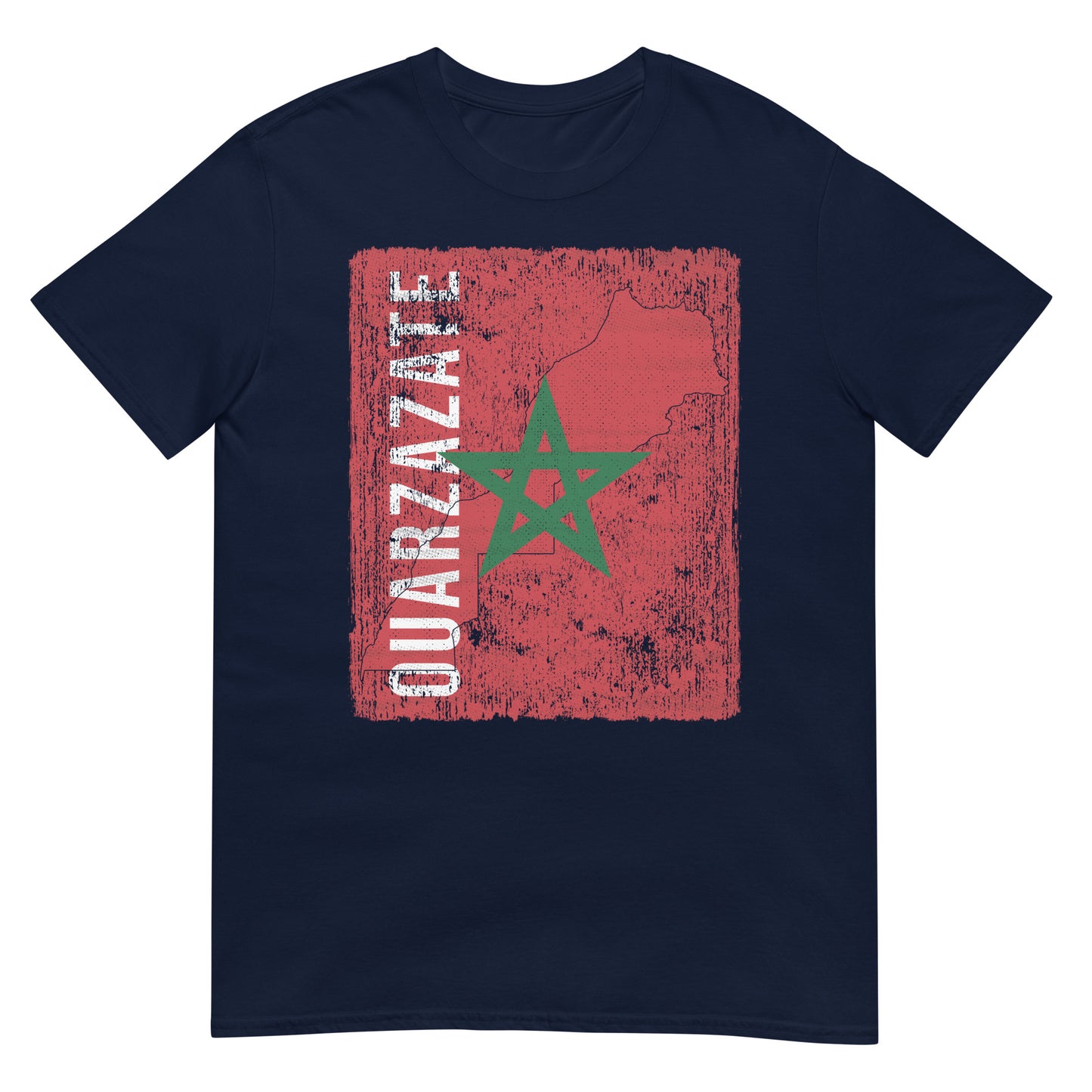 T-shirt unisexe avec drapeau, carte et ville du Maroc - Ouarzazate