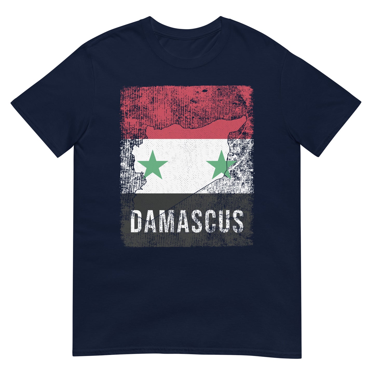 T-shirt unisexe avec drapeau, carte et ville de la Syrie - Damas