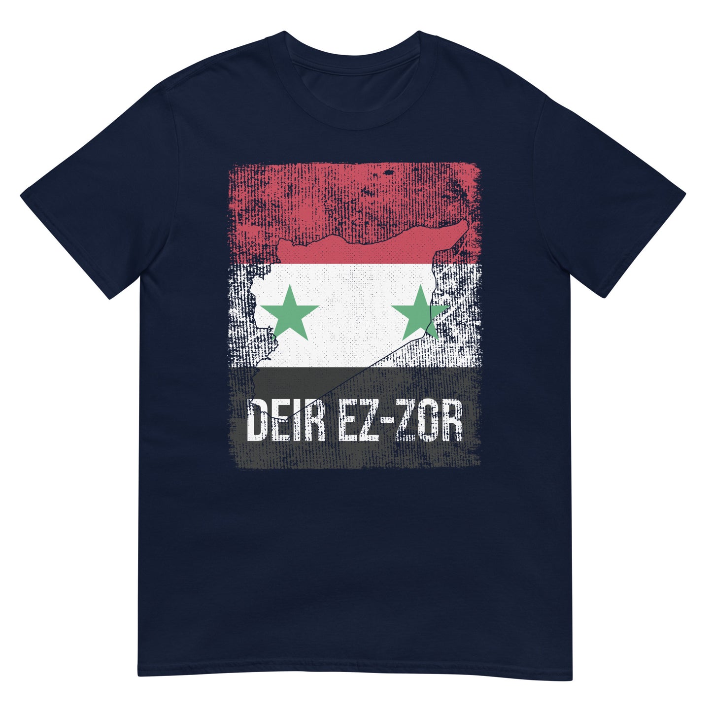 T-shirt unisexe avec drapeau, carte et ville de la Syrie - Deir ez-Zor