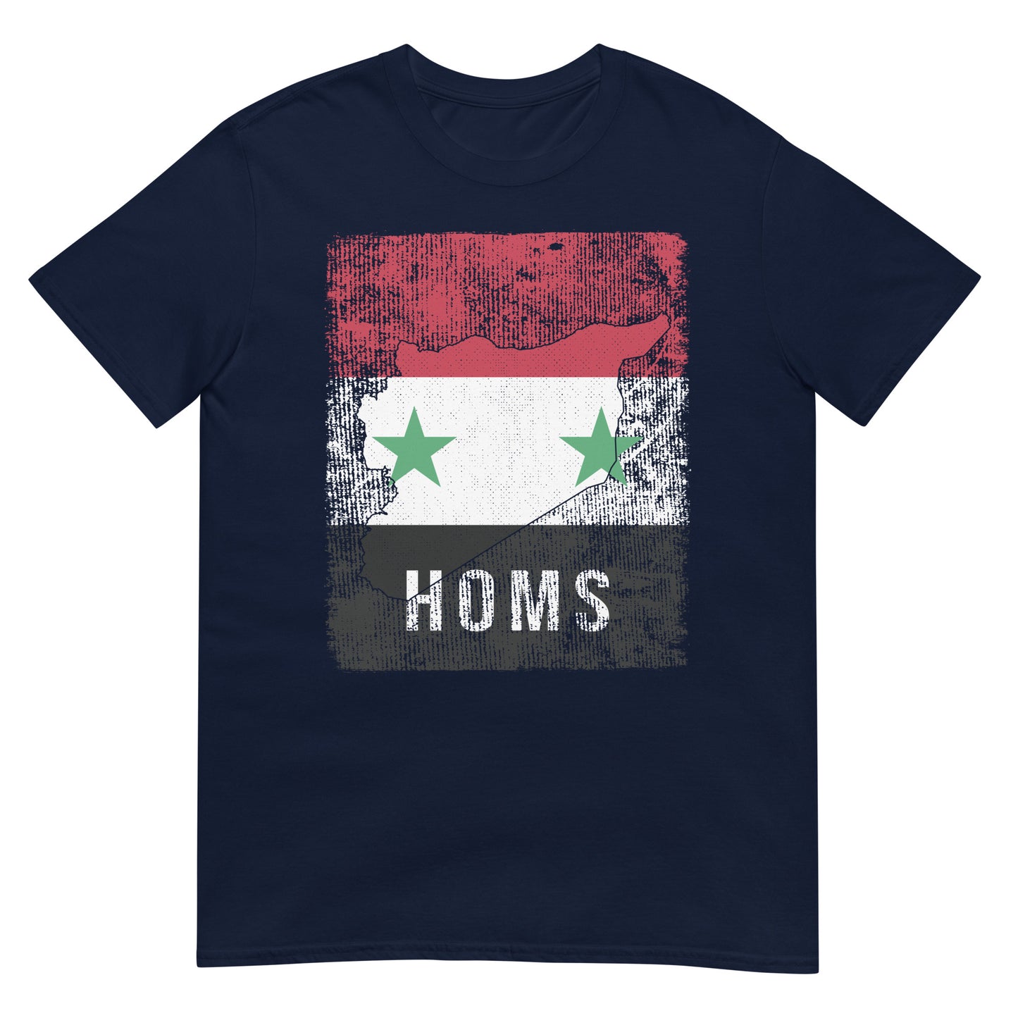 T-shirt unisexe avec drapeau, carte et ville de la Syrie - Homs