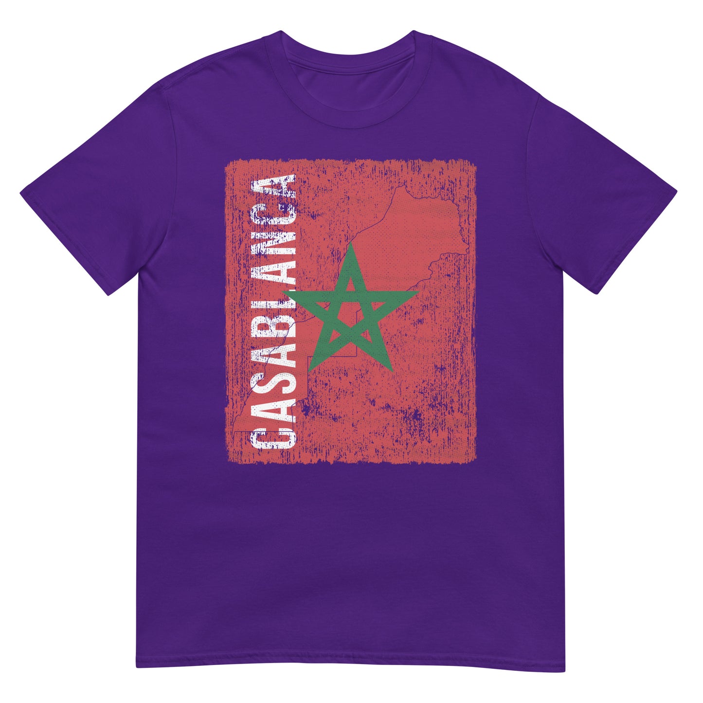 T-shirt unisexe avec drapeau, carte et ville du Maroc - Casablanca