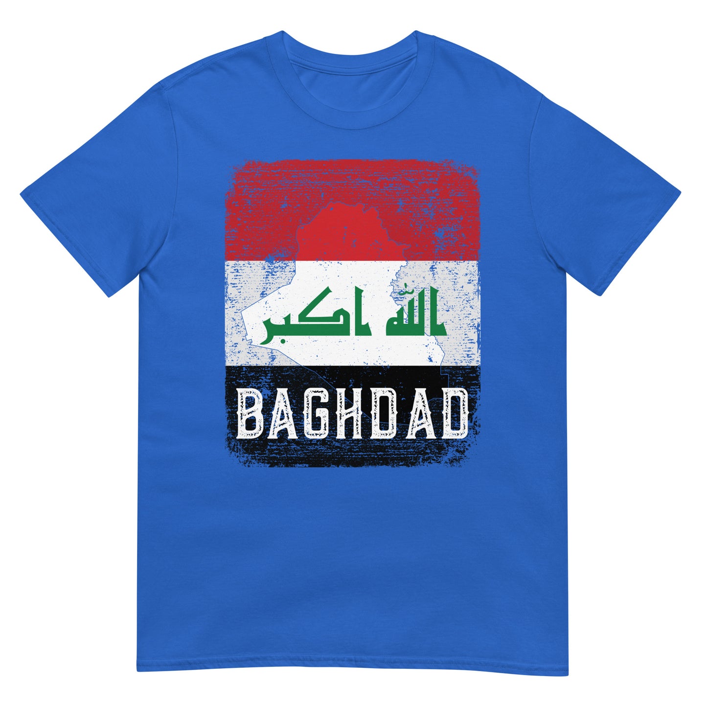 T-shirt unisexe avec drapeau, carte et ville de l'Irak - Bagdad