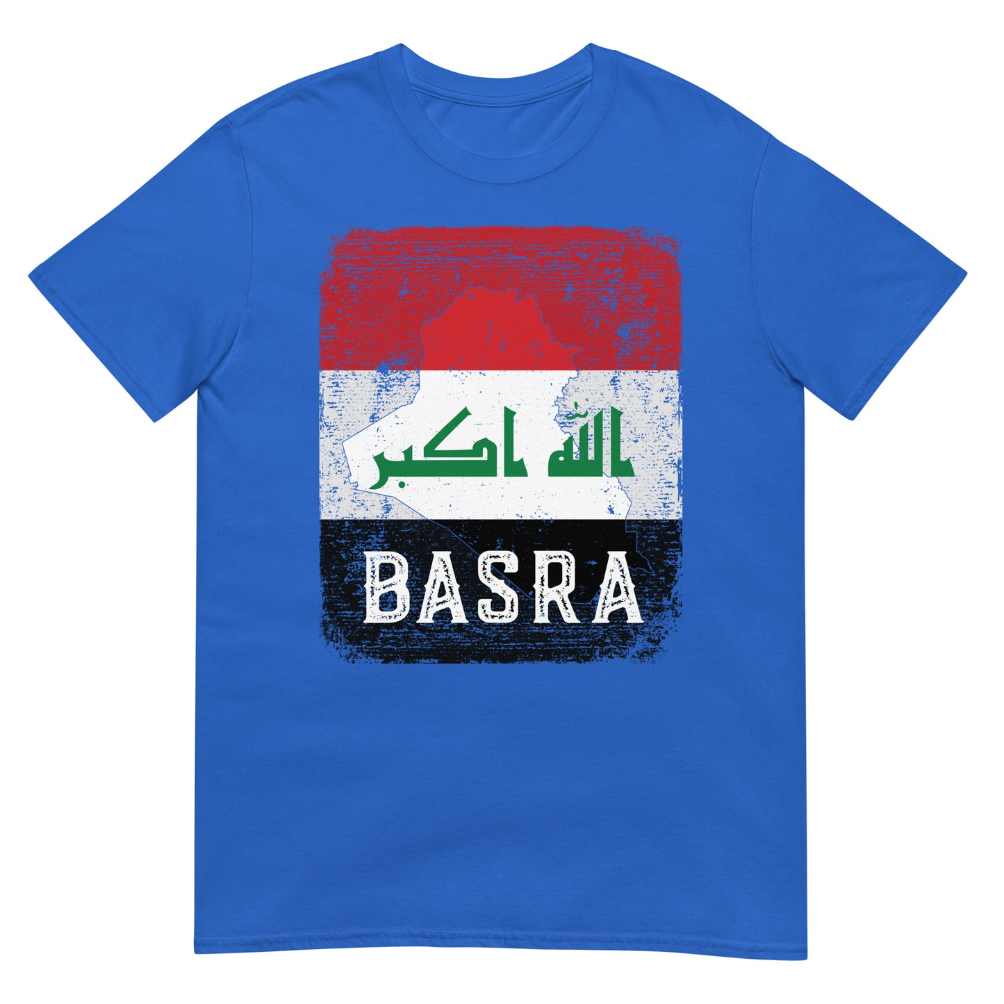 T-shirt unisexe avec drapeau, carte et ville de l'Irak - Bassora