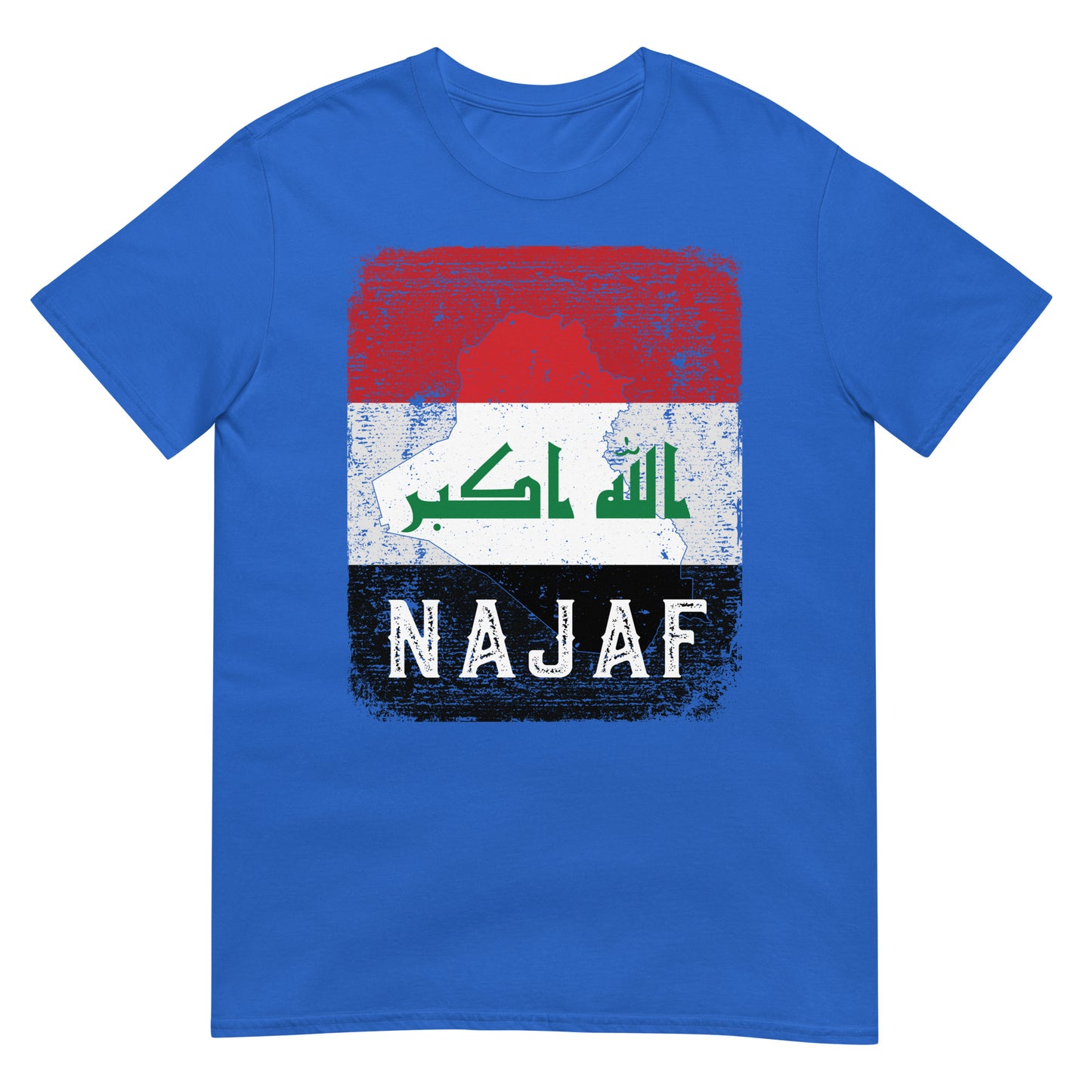 T-shirt unisexe avec drapeau, carte et ville de l'Irak - Najaf