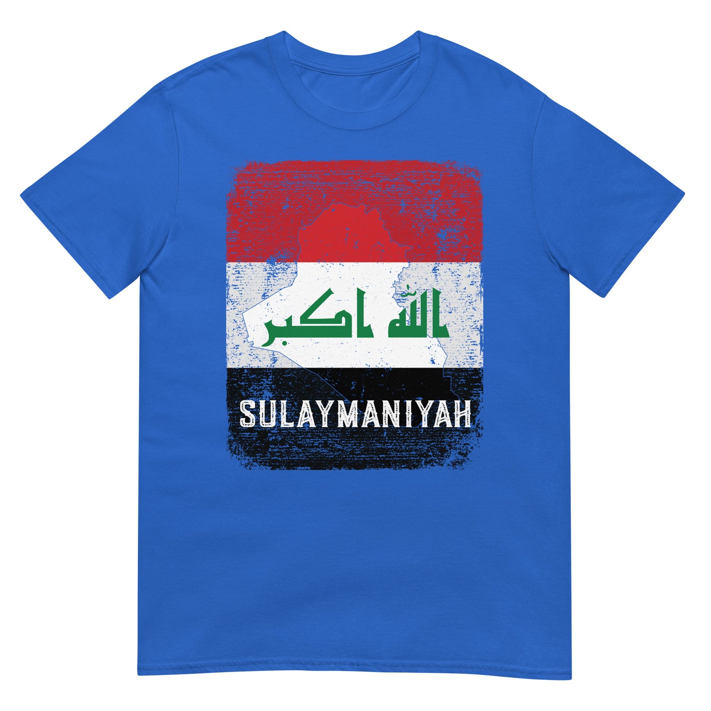 T-shirt unisexe avec drapeau, carte et ville de l'Irak - Sulaymaniyah