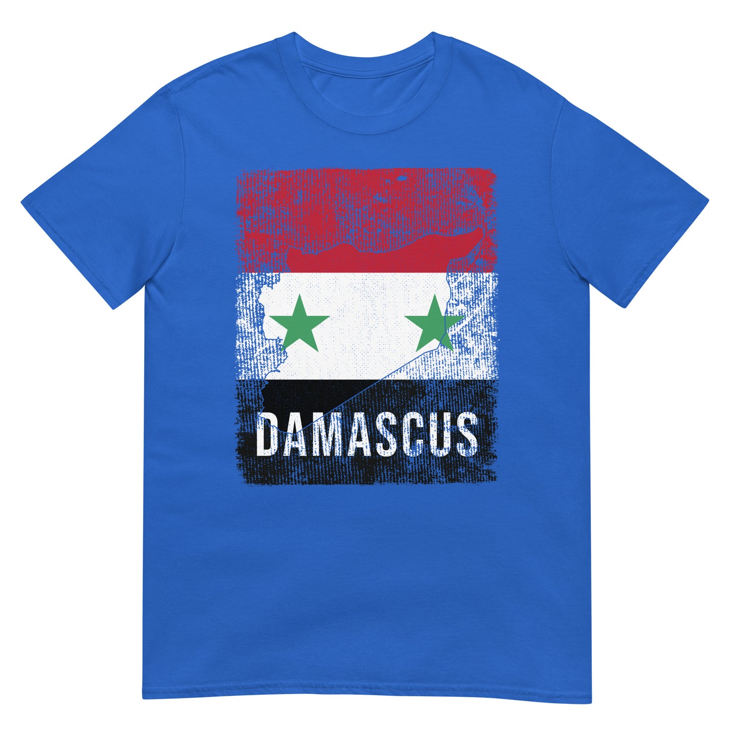 T-shirt unisexe avec drapeau, carte et ville de la Syrie - Damas