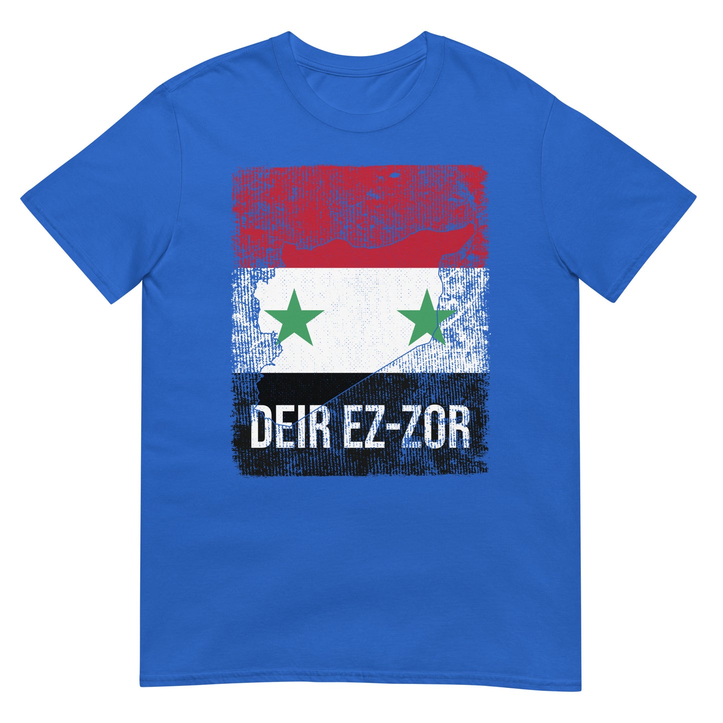 T-shirt unisexe avec drapeau, carte et ville de la Syrie - Deir ez-Zor