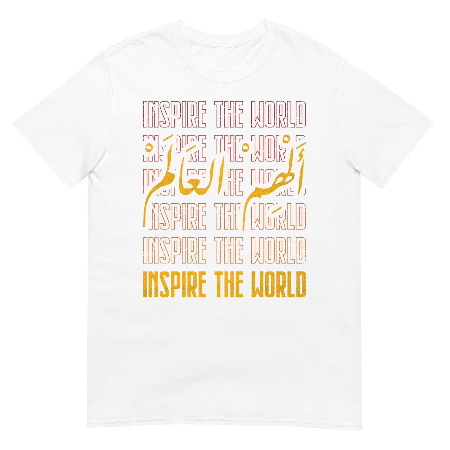 Inspiriere die Welt – Arabische Schrift + englisches Unisex-T-Shirt