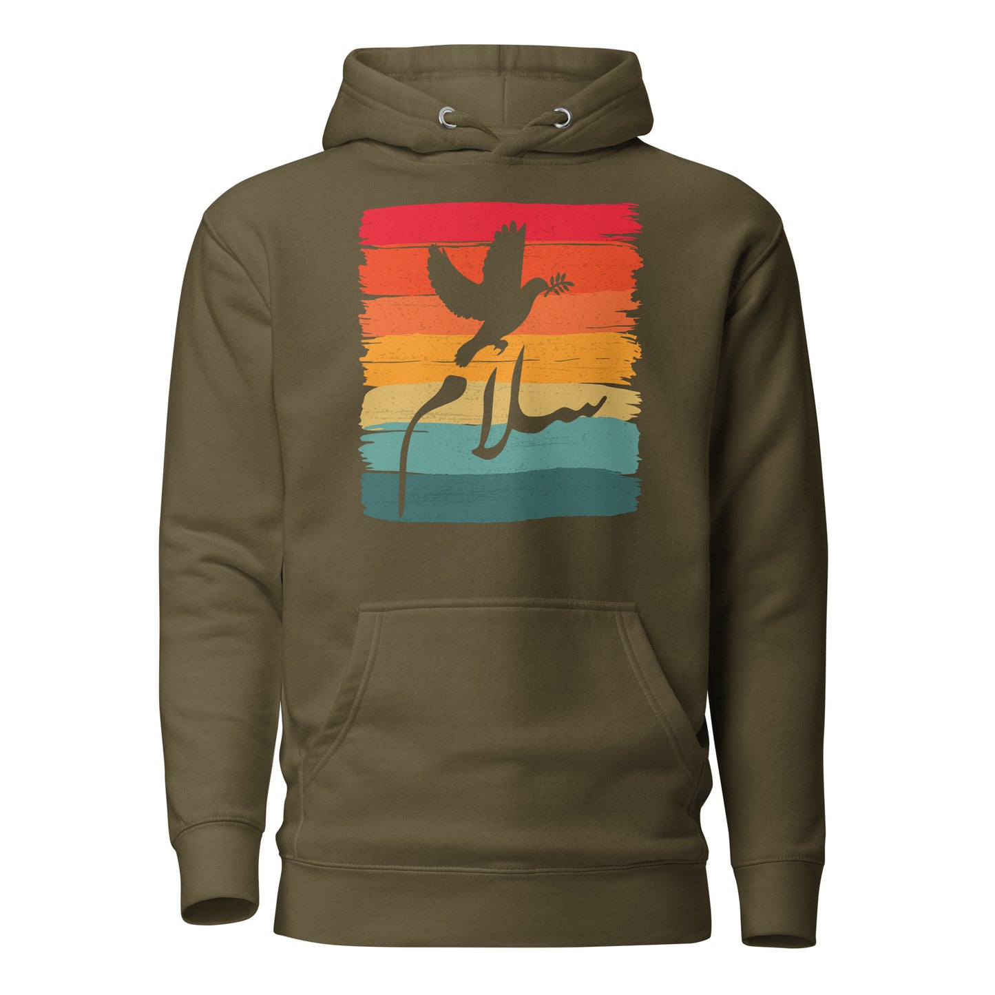 Frieden - Arabische Schrift + Retro Tauben Unisex Hoodie